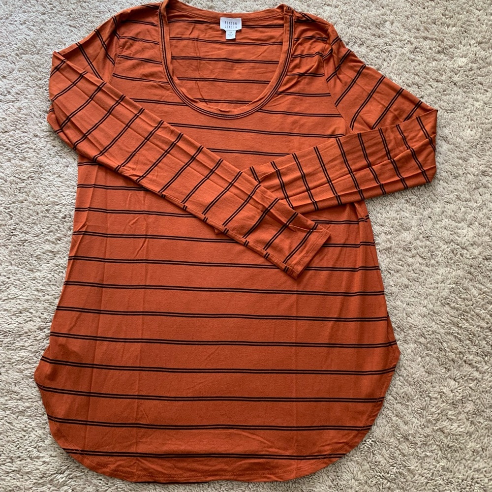 Peyton Jensen long sleeve scoop neck tee, medium, rust orange